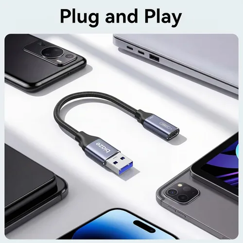 Vista 7 de Adaptador USB C hembra a USB macho, adaptador de cable USB A a USB C con transferencia de datos de 10 Gbps y carga para laptop, PC, disco flash
