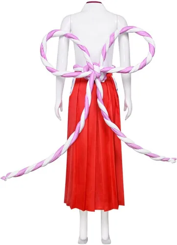 Vista 4 de Disfraz de cosplay de Yamato para mujer, falda kimono roja con traje de cuerno de buey