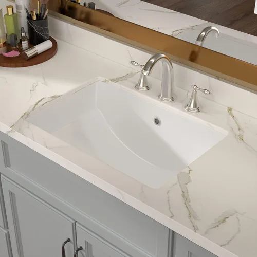 Vista 27 de Lordear Fregadero de baño de 18 x 12 pulgadas para empotrar bajo encimera, fregaderos de tocador rectangulares de cerámica de porcelana blanca pura