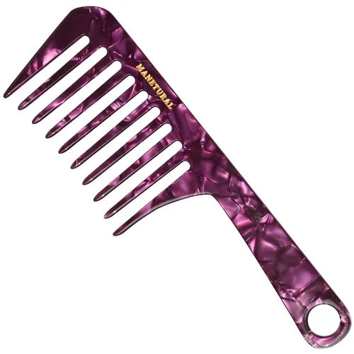 Vista 16 de D1 Peine de mango de dientes anchos para cabello rizado Eleva, conserva el rizo, suaviza el cabello. Peine de acetato (morado brillante)