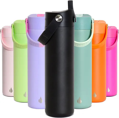 Vista 63 de Elemental Botella de agua aislada de 24 onzas con popote, botellas de agua con núcleo de acero inoxidable 100% a prueba de fugas para viajes, Beige