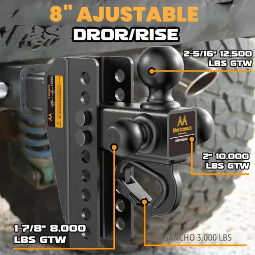 Vista 3 de Adjustable Trailer Hitch - Drop Hitch Fit 2" Receiver -8" Drop/Rise