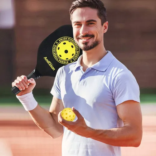 Vista 5 de Amicoson Paletas de pickleball - Juego de 4 paletas de madera, bolas para interiores y exteriores, agarre ergonómico, 8 bolas y 1 bolsa de transporte