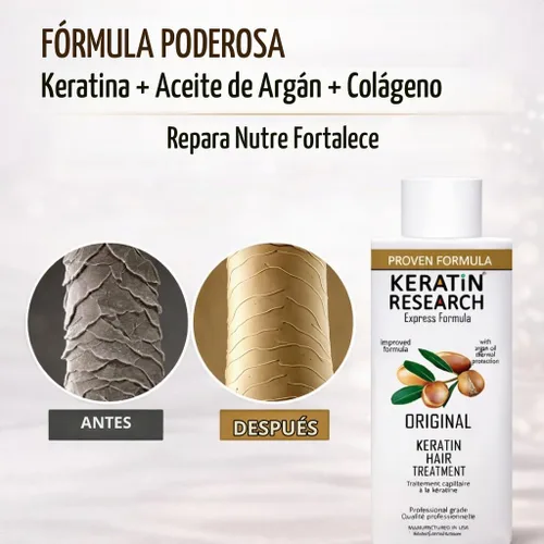 Vista 5 de Teatamiento profesional Keratin research con queratina brasileña, 10.14 onzas líquidas, fórmula mejorada profesional, complejo con aceite de argán