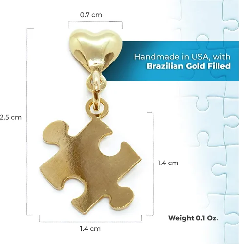 Vista 4 de Re-Do Bricks - Aretes chapados en oro para concientización sobre el autismo, gran regalo, hermoso colgante colgante, hecho a mano en Estados Unidos.