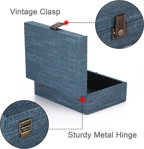 Vista 4 de Hipiwe Joyero de cofre del tesoro, caja decorativa de madera con cierre, caja de recuerdos cubierta de lino, caja de recuerdos rectangular