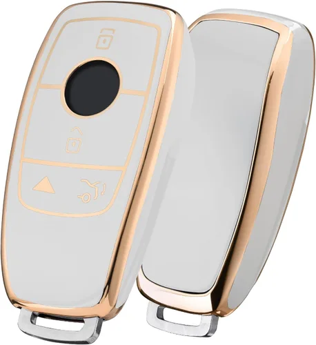 Vista 13 de ELOHEI Funda para llavero de protección de 360° de TPU suave premium para Mercedes Benz E Línea azul y negra