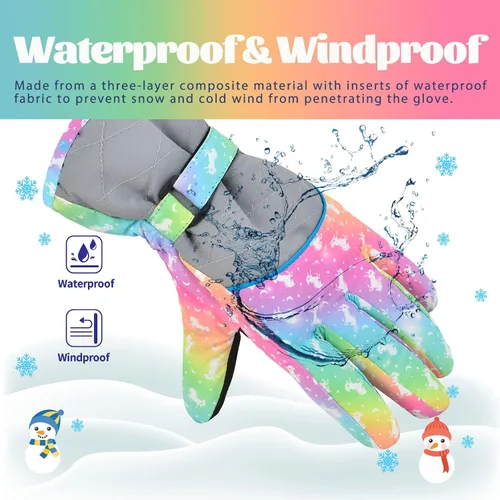 Vista 6 de Guantes de nieve de invierno para niños, guantes de esquí impermeables para niñas, guantes de nieve para niños pequeños, guantes de snowboard