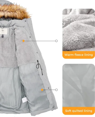Vista 5 de WenVen Abrigo de invierno para mujer, impermeable, grueso, con capucha de piel