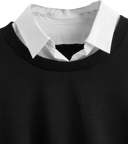 Vista 3 de SweatyRocks Sudadera casual de manga larga con cuello de contraste para mujer