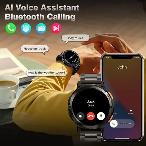 Vista 5 de AMAZTIM Relojes inteligentes para hombres, batería extra larga de 60 días, resistente al agua hasta 164.0 ft, llamada Bluetooth militar