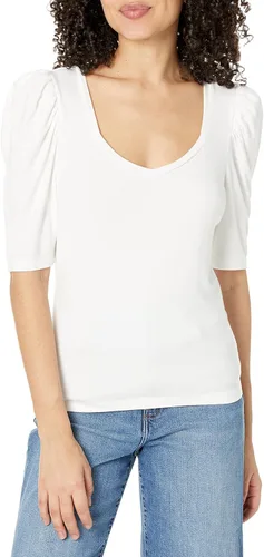 Vista 4 de The Drop Luisa - Camiseta de manga abombada con escote corazón para mujer