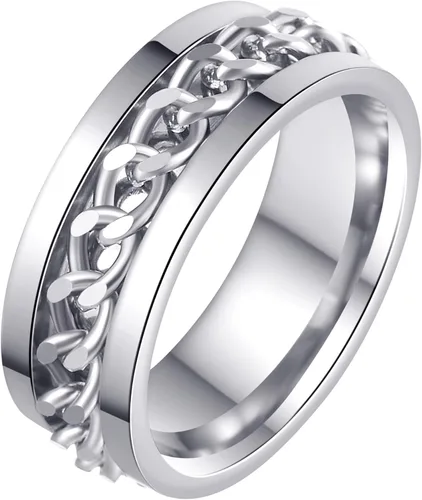 Vista 12 de Anillos giratorios para hombres y mujeres, anillos de ansiedad para hombres, anillos de cadena para adultos, anillos de titanio y acero