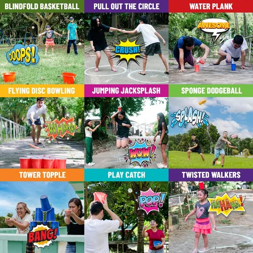 Vista 4 de Funwares Original 272 Juegos de Diversión al Aire Libre de Un Minuto - Minuto para Ganar Fiesta Familiar y Viaje para Niños y Adultos, ¡2-12