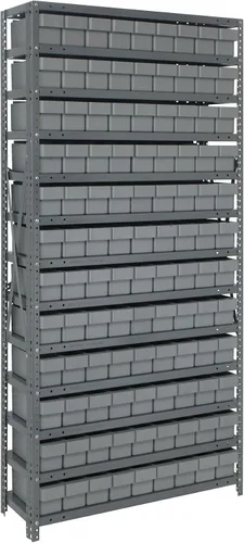 Vista 558 de Quantum QSBU-245BK Heavy Duty Shelving Unit with (7) Shelves and (24) QUS245 Black Bins for Garage Warehouse Storage Distribution 400 lb Load