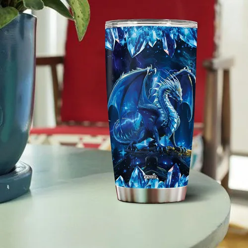 Vista 4 de Vaso Tumbler de Dragón Azul Regalos para Mujeres Niñas Hija Taza de Café 20oz Acero Inoxidable Aislado con Tapa Botella de Agua Taza de Viaje Regalo