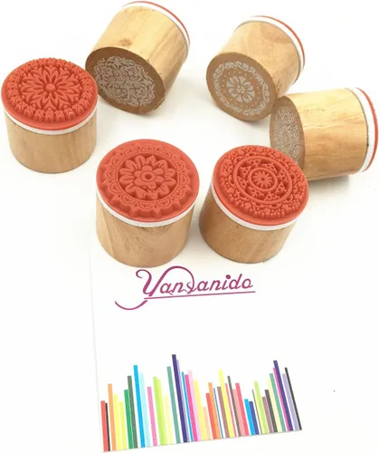 Vista 5 de Minijuego de sellos de madera Yansanido, 12 unidades, para hacer bricolaje, con caja de madera