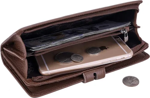Vista 5 de Itslife Billetera para mujer, de gran capacidad, con bloqueo RFID, de cuero, para tarjetas de crédito, cartera con soporte para chequera