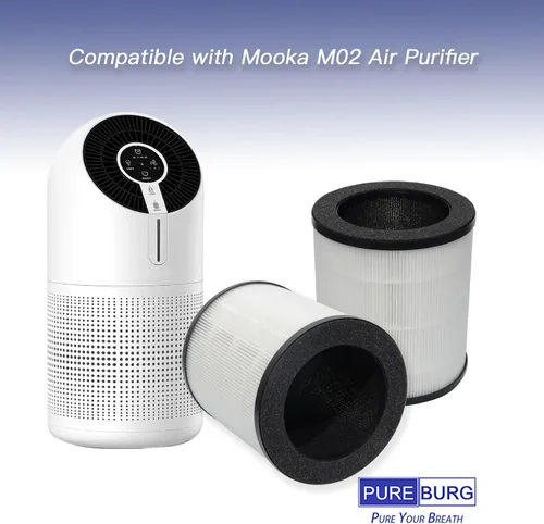 Vista 2 de PUREBURG Filtros de repuesto compatibles con purificador de aire Mooka M02, paquete de 2 unidades H13 HEPA de filtración de 3 etapas de carbón