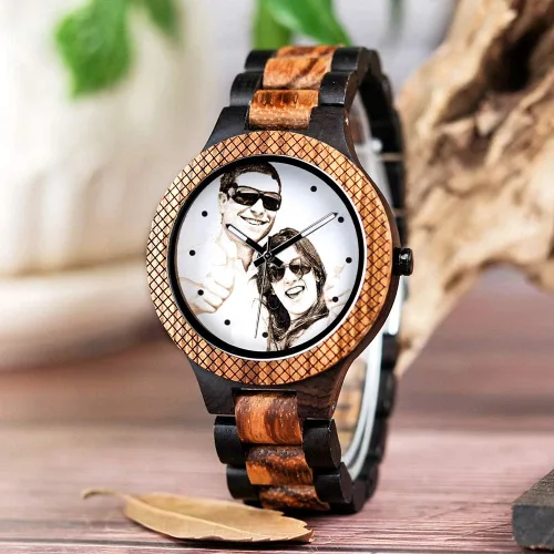 Vista 2 de BOBO BIRD Relojes de madera grabados personalizados para hombre, relojes de pulsera casuales de cuarzo, para hombres, familiares, amigos, regalo