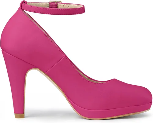 Vista 6 de Allegra K Zapatos de tacón de aguja con correa de tobillo y punta redonda para mujer