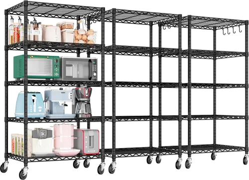 Vista 12 de PrimeZone Estantería de alambre con ruedas, estantes de almacenamiento de metal resistente de 5 niveles ajustables con certificación NSF