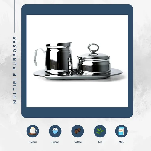 Vista 7 de Regent OVATION - Juego de azucarera y crema de acero inoxidable en bandeja, juego de crema y azucarero, taza de leche con leche de acero inoxidable