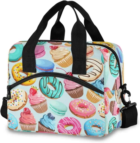 Vista 20 de Lonchera con estampado azteca, lonchera de gran capacidad para hombres y mujeres, bolsa cruzada aislada para el almuerzo reutilizable
