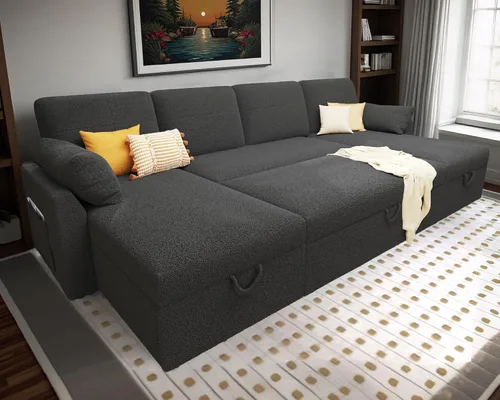 Vista 17 de AMERLIFE Sofa Bed, Sleeper Sofa with Storage Chaise, Convertible Sofa Bed with Pull Out Couch, l Shaped Couch for Living Room, Guest Room, Boucle