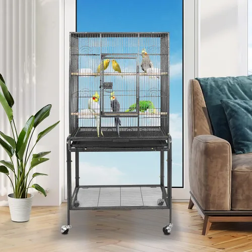 Vista 7 de SUPER DEAL Jaula grande de hierro forjado de 53 pulgadas para cacatúas, conure, periquitos, pinzones, Budgie, Lovebird Canary, casa mediana