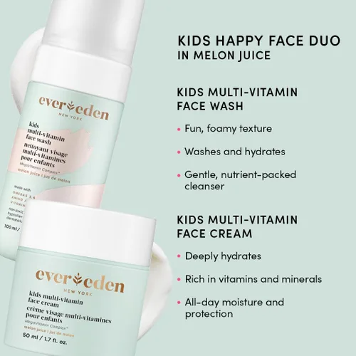 Vista 2 de Evereden Kids Happy Face Duo - Jugo de melón y bálsamo labial, juego de lavado facial y crema multivitamínica, cuidado de la piel limpio y vegano