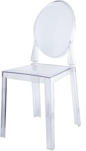Vista 6 de Efavormart - Juego de 1 silla de banquete transparente sin brazos apilable con respaldo ovalado acrílico, construcción de plástico invisible