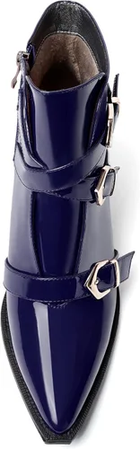 Vista 3 de SKYSTERRY Botas altas de tacón bajo grueso con cremallera y puntera puntiaguda para mujer, 2.5 pulgadas