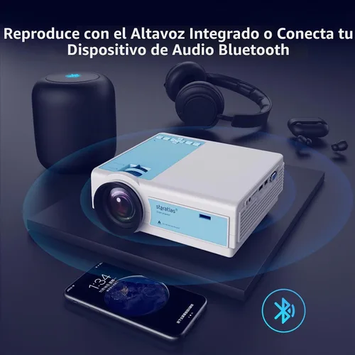 Vista 4 de Mini proyector, proyector Bluetooth WiFi 5G, staratlas 12000L Native 1920 x 1080 P, proyector para exteriores, cine en casa compatible con HDMI/USB