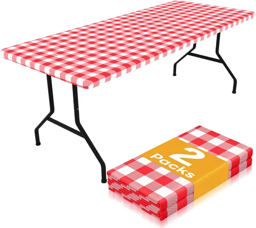 Vista 13 de Smiry Mantel de Mesa de Picnic Paquete de 2, Manteles Ajustables Elásticos Impermeables para Mesas Rectangulares de 18 x 72 pulgadas, Mantel