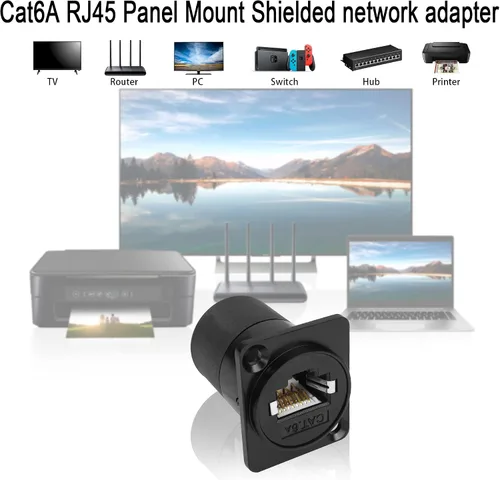 Vista 5 de QIANRENON Adaptador de montaje en panel RJ45 blindado RJ45 8P8C hembra a hembra conector de red CAT6A/CAT6/CAT5E/CAT5 RJ45 módulo de enchufe