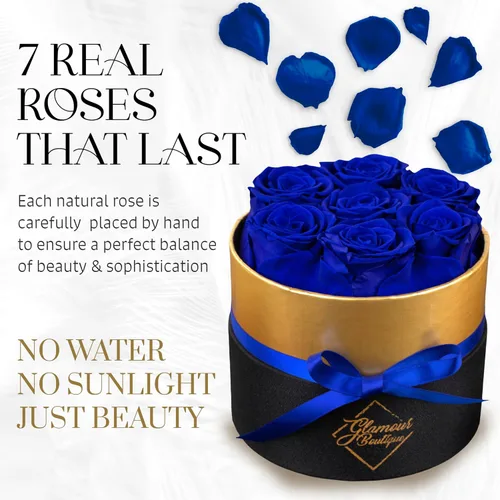 Vista 4 de GLAMOUR BOUTIQUE Rosas eternas preservadas en una caja, flores para siempre, rosa para siempre en una caja para esposa o ella, regalo de flores Azul