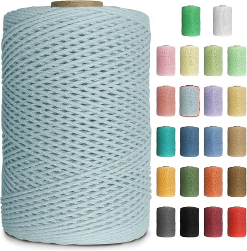 Vista 8 de Cuerda de macramé de colores de 0.039 in, cuerda de algodón de 656 pies, 3 hebras trenzadas, cuerda de algodón colorido para manualidades