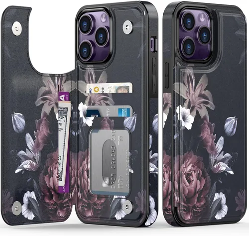 Vista 174 de LETO para iPhone 15 Pro Funda tipo cartera - Tapa tipo folio con patada - Diseños de moda - Tarjetero - Funda protectora para mujeres y niñas - 6.1