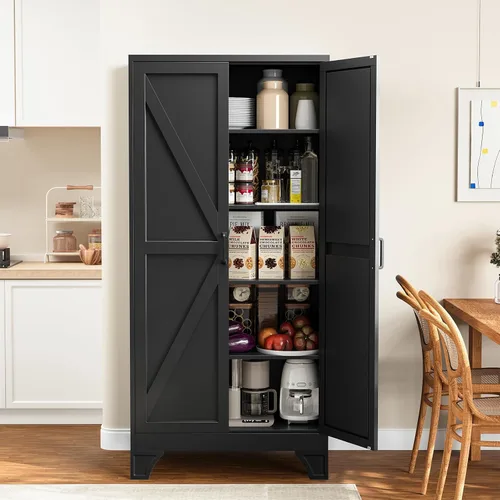 Vista 28 de Yizosh Small Metal Garage Storage Cabinet,Kitchen Pantry Storage Cabinet Negro