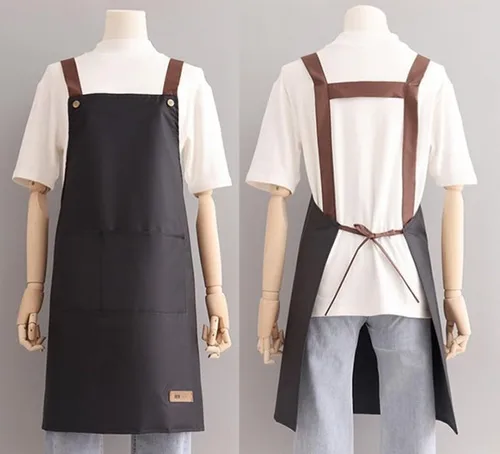 Vista 5 de Delantal con babero simple y funcional, unisex, ajustable, resistente a las gotas de agua, con 2 bolsillos, delantal de cocina para chef, delantal