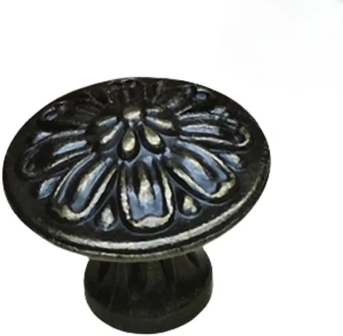 Vista 2 de Pomo de un solo agujero negro antiguo con diseño de pétalos vintage americano, accesorios de gabinete de aleación de zinc para tiradores de cocina