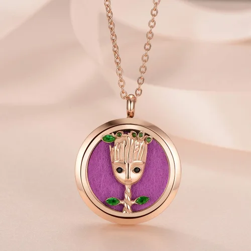 Vista 2 de Azneck - Collar de aromaterapia con colgante de árbol con difusor de aceite esencial de oro rosa, para hombres y mujeres, set de regalo de aceites