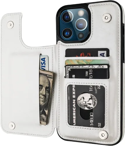 Vista 14 de ONETOP Compatible con iPhone 13 Pro Max Funda Tipo Cartera con Tarjetero, Cuero PU con Soporte Ranuras para Tarjetas, Doble Cierre Magnético y Negro