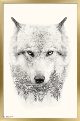 Vista 13 de Trends International Póster de pared de lobo - árboles, 14.725 x 22.375 pulgadas, versión enmarcada de madera de granero