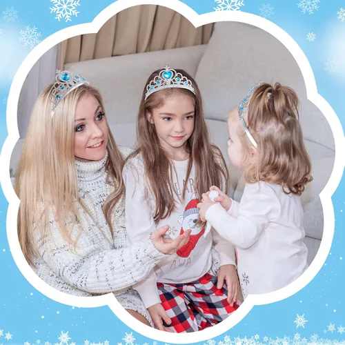 Vista 5 de Chalyna 12 piezas de coronas de princesa tiara para niña pequeña, tiara de plástico con joya de corazón de plata, regalo de invierno para cumpleaños