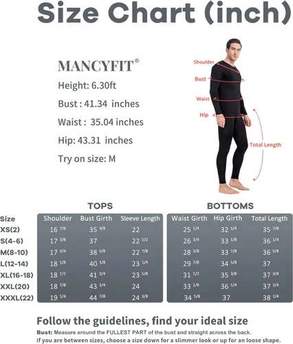 Vista 6 de MANCYFIT Conjunto de ropa interior térmica para hombre, forro polar, ultra suave