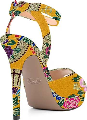 Vista 5 de Zapatos de tacón alto con hebilla de patente para mujer, con puntera abierta, correa de tobillo, 4.7 pulgadas