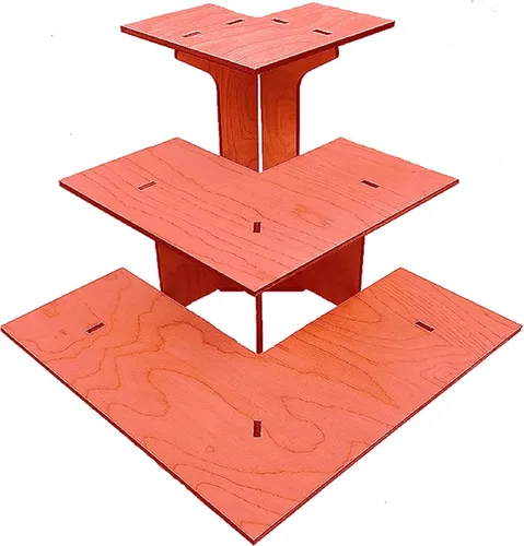 Vista 9 de Mesa expositora de esquina de ébano quemado de 3 niveles con estantes para productos - portátil
