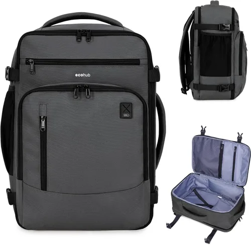 Vista 21 de ECOHUB Mochila de Viaje Mochila de Equipaje de Mano Carry on Backpack Water Resistant Fit 15.6" Laptop AirTag Pocket, Lightweight Casual Daypack